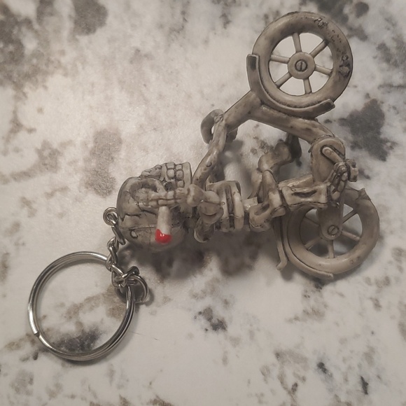 3D Smoking Skeleton on a Bike Hard Rubber Key Ring. - Picture 3 of 11